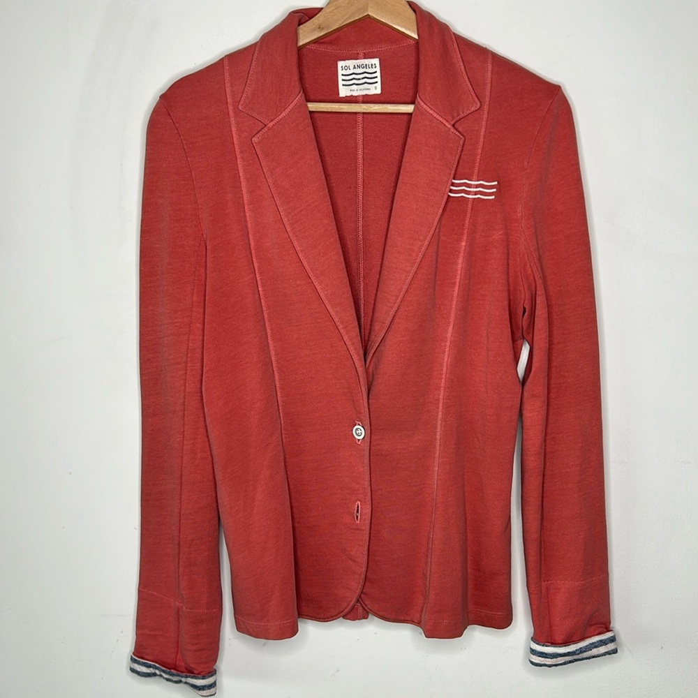 Sol Angeles Soft Coral Nautical Blazer sz. small blue & white stripes on sleeves